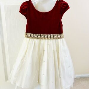 American Princess Elegant Red velvet and White Dress with Pearl Accents